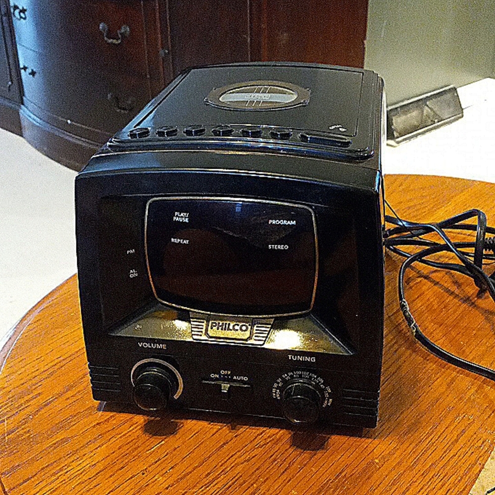 Philco TV CD alarm clock am fm radio.